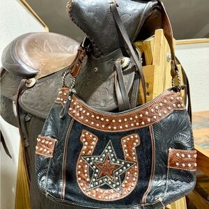 American West Black and Brown Star Shoulder Bag